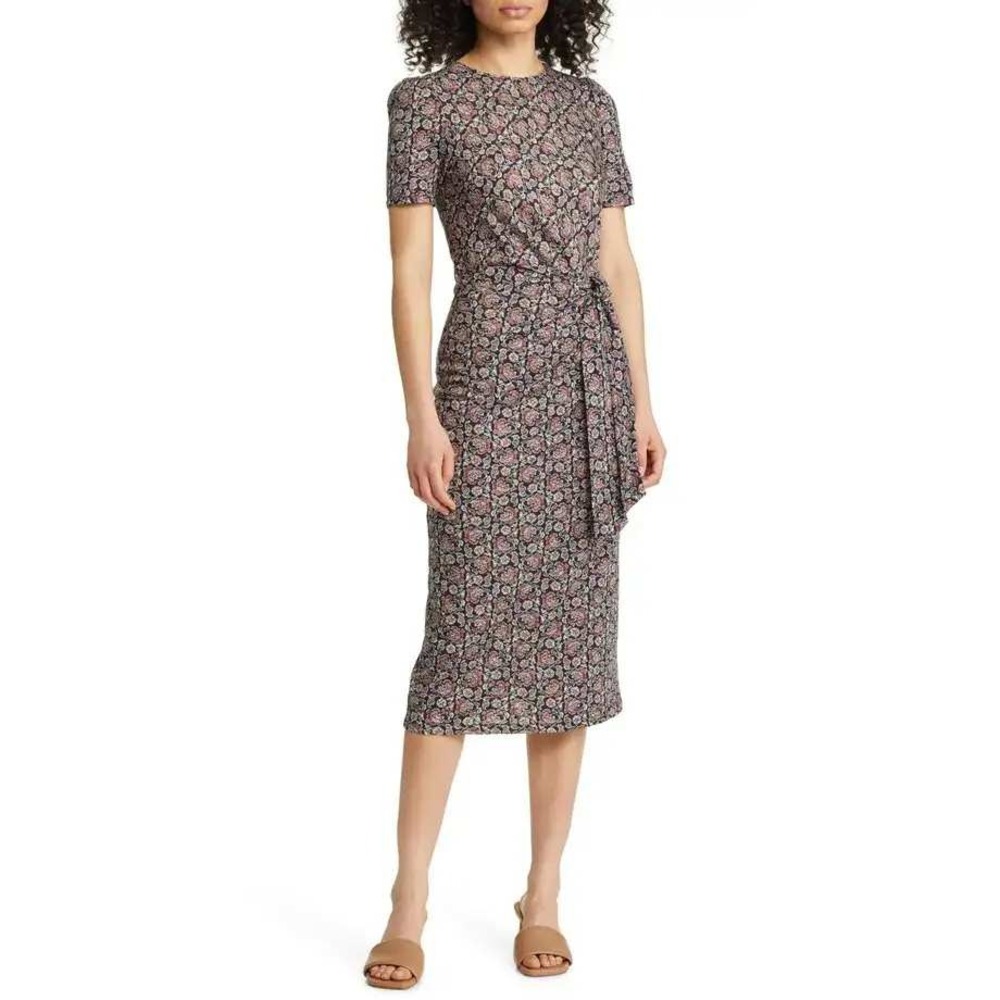 BODEN Womens Side Knot Midi Dress Size 8 Floral Paisley Sustainable Natural